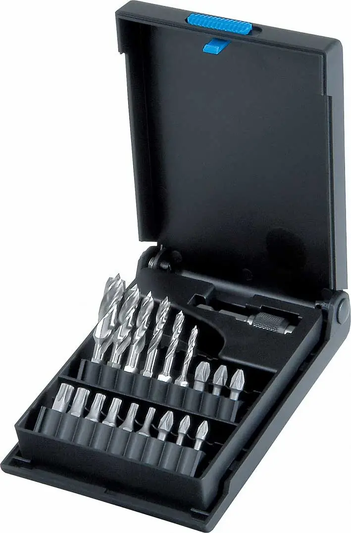 Q.C.5 Twist drill bits + screwdriver bits 1/4" for wood (set of 19 pcs.) 3.0 - 10.0 mm